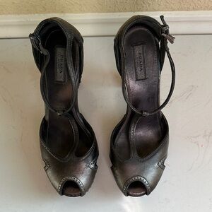 Prada Women's Metallic Black Heels